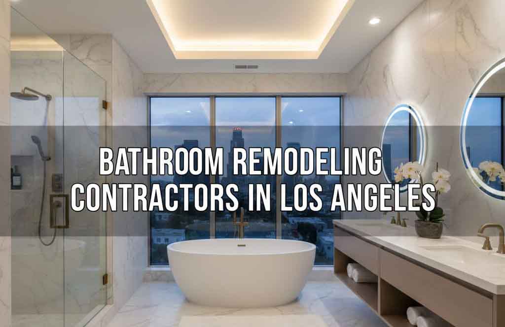 Los Angeles bathroom remodeling project with modern walk-in shower and custom tile work